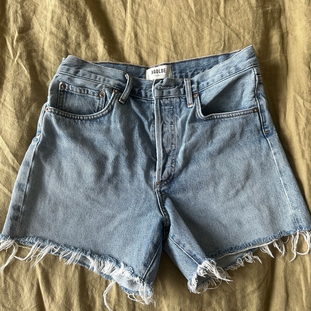 Agolde Blue Jean Shorts High-Waisted Cut-Off